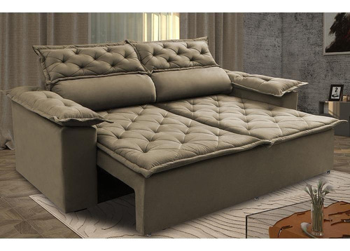 Sofá Retrátil e Reclinável Cama inBox Compact 1,50m Tecido Suede Velusoft Castor