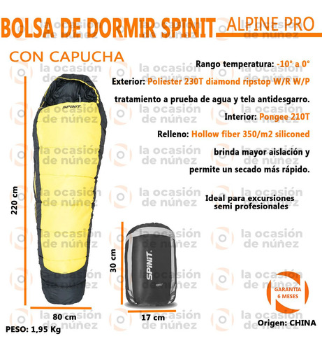 Bolsa De Dormir Spinit Alpine Pro 0° A -10 Capucha Momia