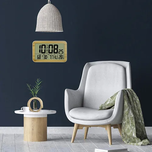 Reloj Despertador De Pared Digital Con Madera Granulada, Mut