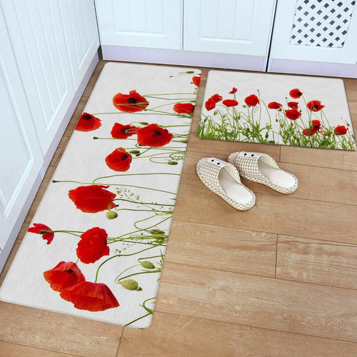 Fangship Juego Alfombra Cocina 2 Pieza Piel Pvc Diseño Flor