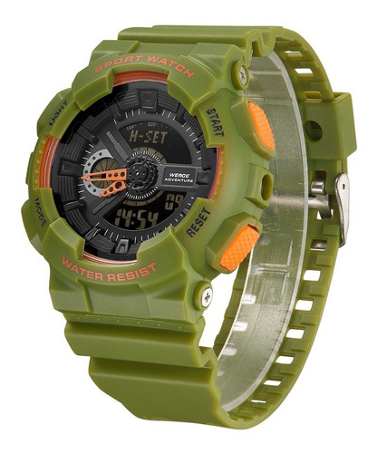 Relógio Masculino Weide Anadigi Wa3j8004 - Verde E Laranja