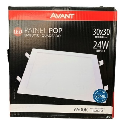 Painel Plafon Pop Embutir Quadrado 24w 30x30 Branco 6500k