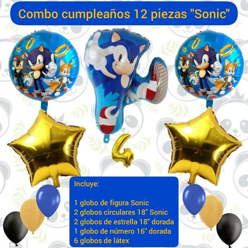 Set 12 Globos Decoración Cumpleaños Sonic / Fiestas 