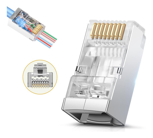 50 Conectores Rj45 Cat6 Cat 6a Blindados Chapado En Oro