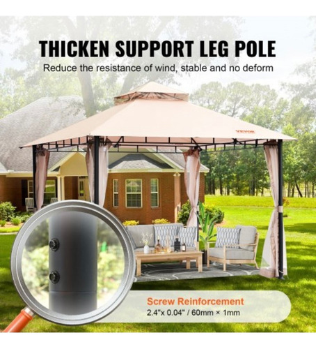 Gazebo De Patio Para 6-8 Personas 10x10 Pies Con Mosquitero Caqui