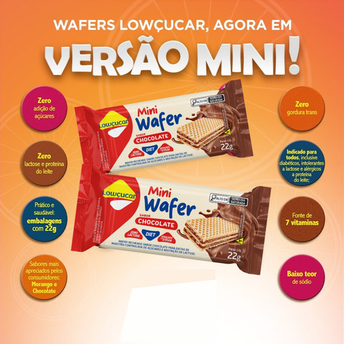 Mini Wafer De Chocolate Diet Lowçucar 22g Caixa Com 20 Unid.