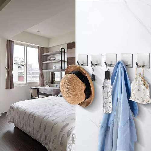 6 Ganchos Adhesivos De Acero Inoxidable Para Baño O Cocina