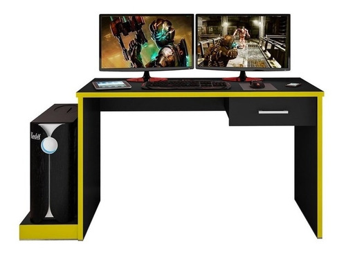 Escrivaninha gamer Móveis Leão DRX 9000 mdp de 127cm x 75cm x 53cm preto/amarelo