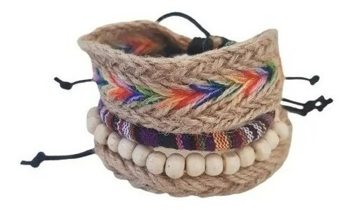 Conjunto Pulsera 4 En 1 Brazalete Artesanal Unisex Reggae