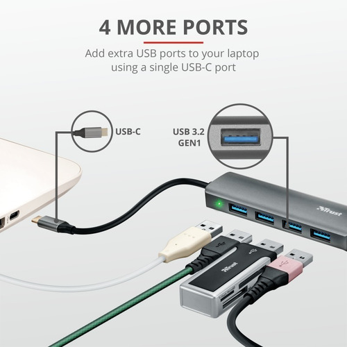 Hub Usb-c Trust 23328 4 Puertos 3.2 Halyx Sonipro