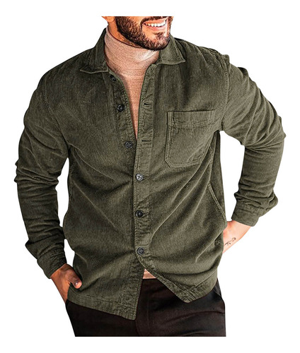 Chaqueta De Pana Con Botones Para Hombre, Manga Larga, A Ray