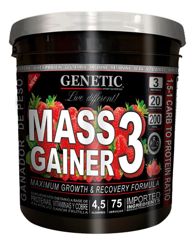75 Días Mass Gainer Genetic Desarrollo Muscular Proteínas Sabor Frutilla