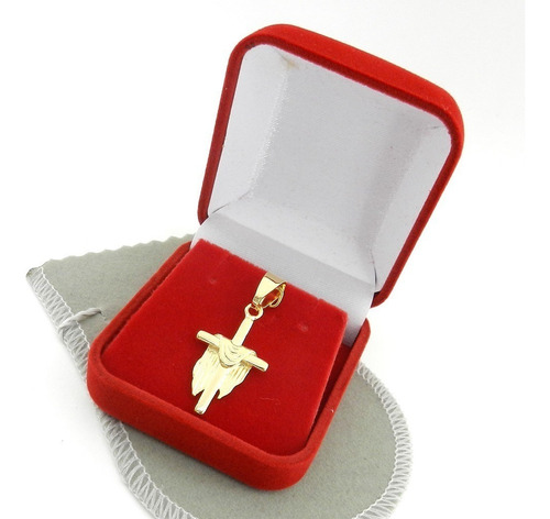 Pingente Cruz Manto 30mm Folheado Ouro Pi128 Cor Dourado