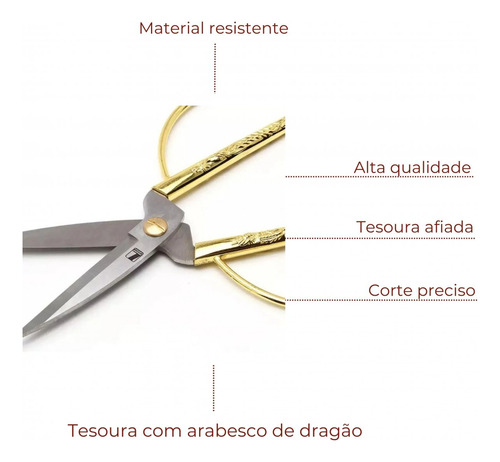 Tesoura Tipo Vintage Afiada Dragão Dourada Com Asa Full