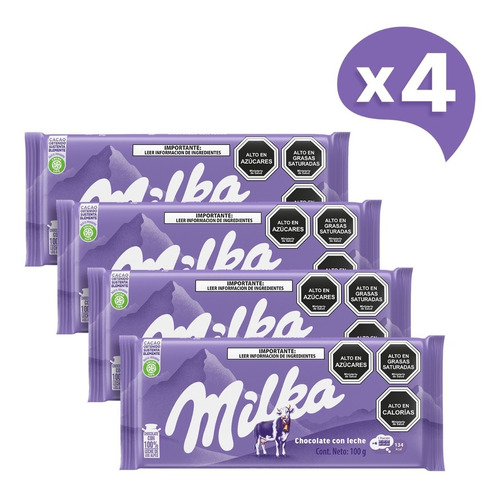 Pack X4 Chocolate Milka® De Leche Barra 100g