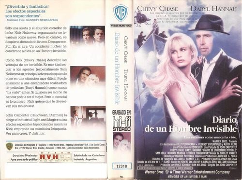 Diario De Un Hombre Invisible Vhs John Carpenter Chevy Chase