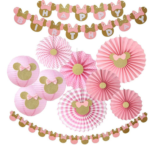 11pcs Minnie Birthday Party Decor Supplies, Girls 1st 2nd 3r