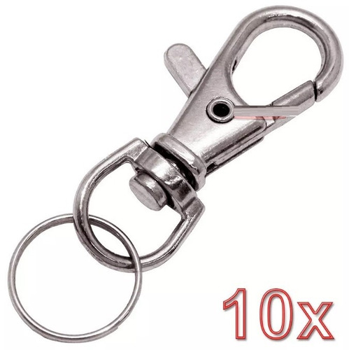 10 Mini Mosquetão Metal Chaveiro Gancho Níquel Argola Fecho