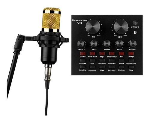 Microfono Estudio Condensador Con Tarjeta De Sonido Usb V8 