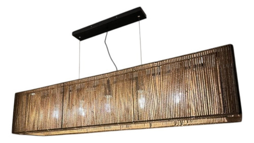 Lámpara Colgante Tejida. 120cm X 30cm. Barral 5 Luces Hierro Negro. Hilo Yute
