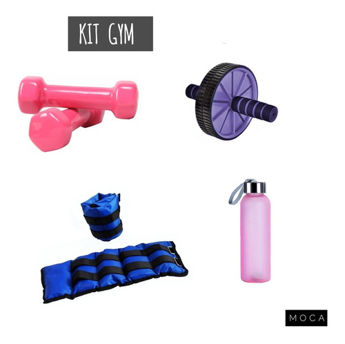 Kit Fit - Rueda Abdominales+ Tobipesas +botella+ Mancuernas