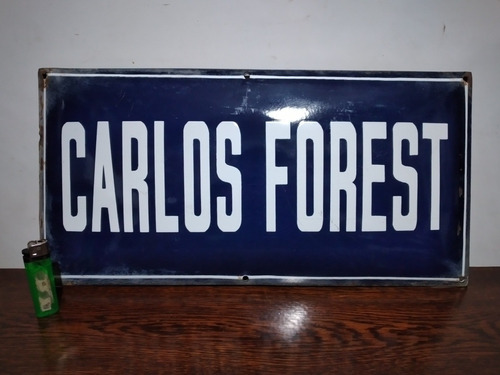 Antiguo Cartel  Carlos Forest  Enlozado Bombe Azul De Metal