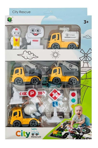 Juguete De Camioncitos Primera Infancia Con Alfombra Color Construccion