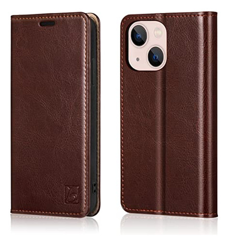 Funda Cartera Para iPhone 15 Oscuro 6.1-puLG Piel