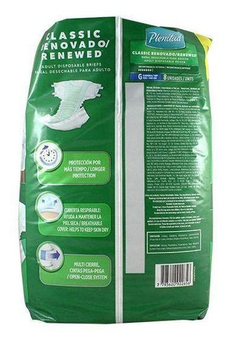 Imagen 3 de 3 de Plenitud Classic Pañal Adulto Talla Grande Con 8 Unidades