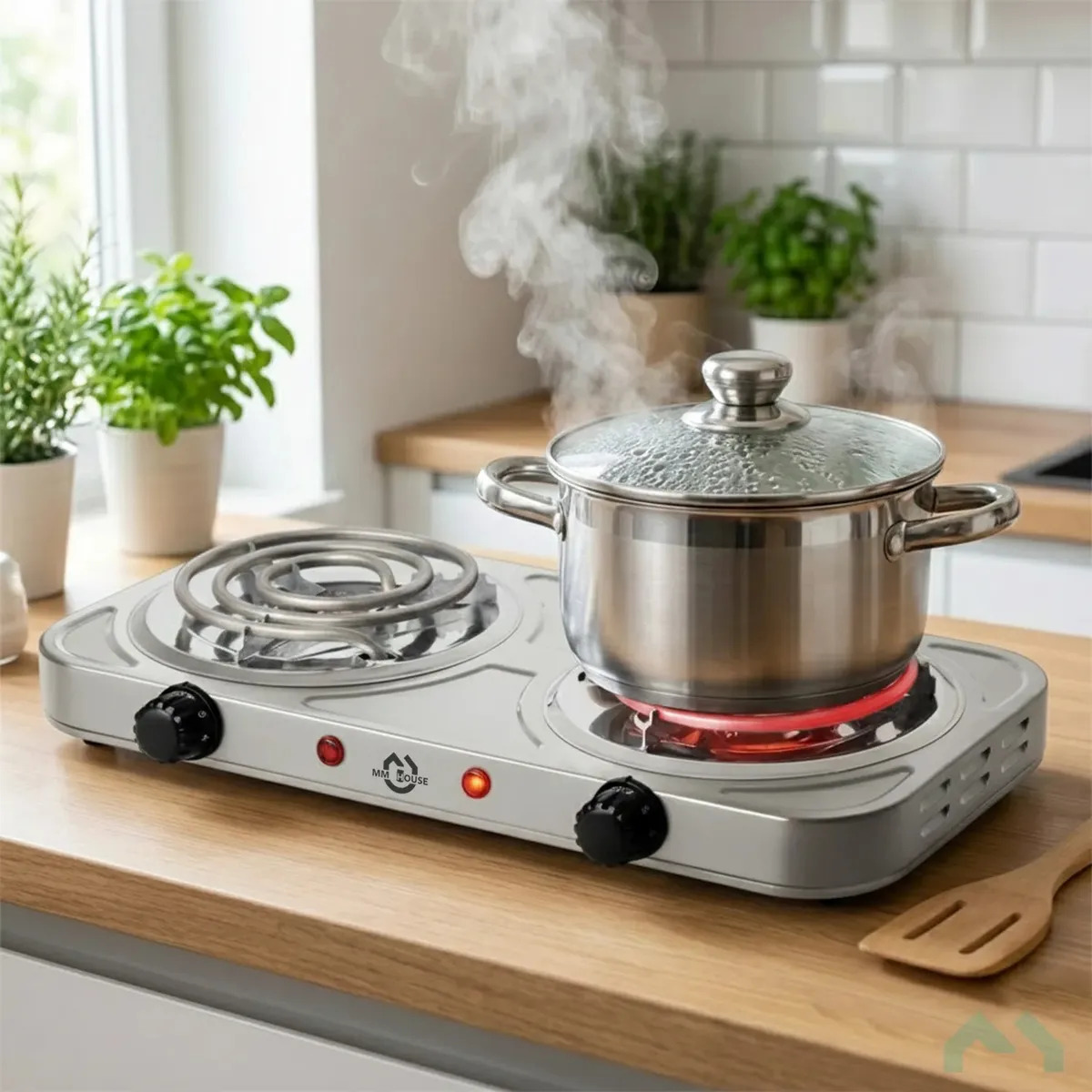 Fogão Elétrico Portátil 2 Bocas 2000W Cinza MMHouse para Camping e Cozinha