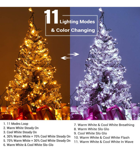 Guirnalda De Luces De Navidad Con Control Remoto Blanco Frío Y Blanco Cálido. Liso