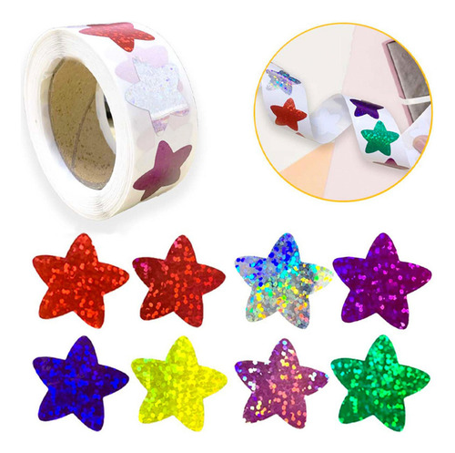 500x Pegatinas De Estrellas Coloridas Rollo Brillante Para