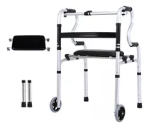 Comprar Andaderas Ortopedica Con Ruedas Para Mayores Y Adultos；Andadera Fija Para Adulto Ortopedica Andador Plegable De Aluminio Color Negro+panel De Asiento De Cuero Suave+ruedasaltura Ajustable En 6 Niveles