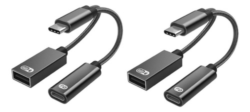 2x Adaptador Usb C Otg Con Cable Trenzado De Carga Rápida