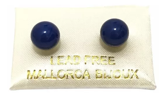 Perla De Mallorca Aros Aretes Azul Marino N°8- 8mm. Pasantes
