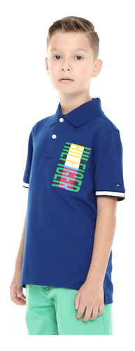 Polo Tommy Hilfiger Infantil Flag Badge Azul Royal