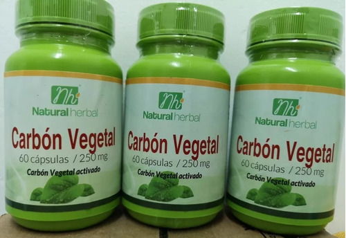 Carbón Vegetal Activado Nh 3 Fcos 180cap 250mg. Gastritis 