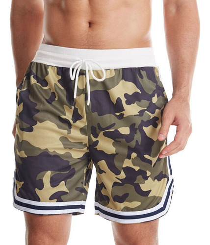 Pantalones Cortos Casuales De Estampado De Camuflaje Malla T