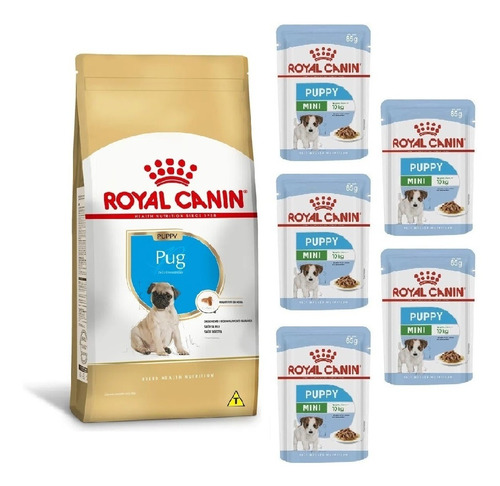 Kit Ração Pug Puppy 1kg E 5 Sachês Mini 85g Royal Canin