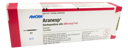 Aranesp Solución Inyectable 500 Mcg, 1 Jeringa Prellenada 1 Ml