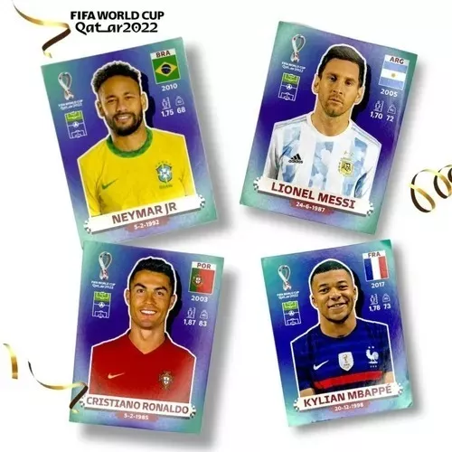 4 Figurinhas Neymar Cristiano Messi Mbappe Copa Qatar 2022