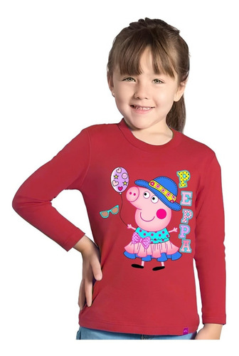 Polera Peppa Pig Manga Larga Para Niñas Dtf Cod 001