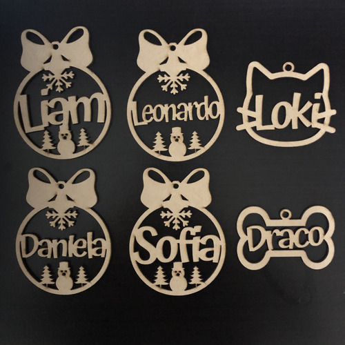 Esferas Personalizadas Mdf Navidad Redondas Con Moño 8 Pzas