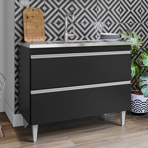 Balcão De Cozinha Com Pia Inox 100cm Julia Preto - Mpozenato