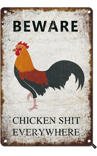 Letrero De Metal Vintage Con Texto En Inglés  Beware Chicken