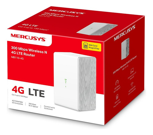 Router Inalámbrico 4g Lte De 300 Mbps Mercusys Mb110-4g