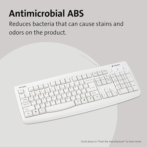 Teclado Lavable Con Cable Usb | Blanco / Kensington Pro Fit