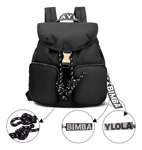 Bimba Y Lola Mochila Con Cordones De Nylon De Mujer En Negro