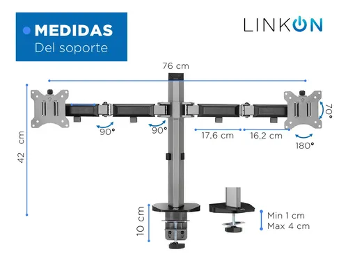 Soporte Brazo Articulado Doble Monitor Linkon Escritorio Negro