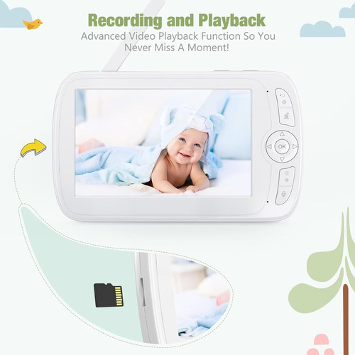 Monitor De Vídeo Para Bebés, Pantalla De 5 Pulgadas Con Reso